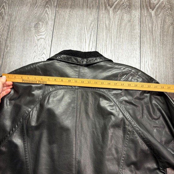 Vintage Wrap Leather Jacket 1990s Debbie Shuchat Coat Black Sherpa XL - Picture 8 of 9
